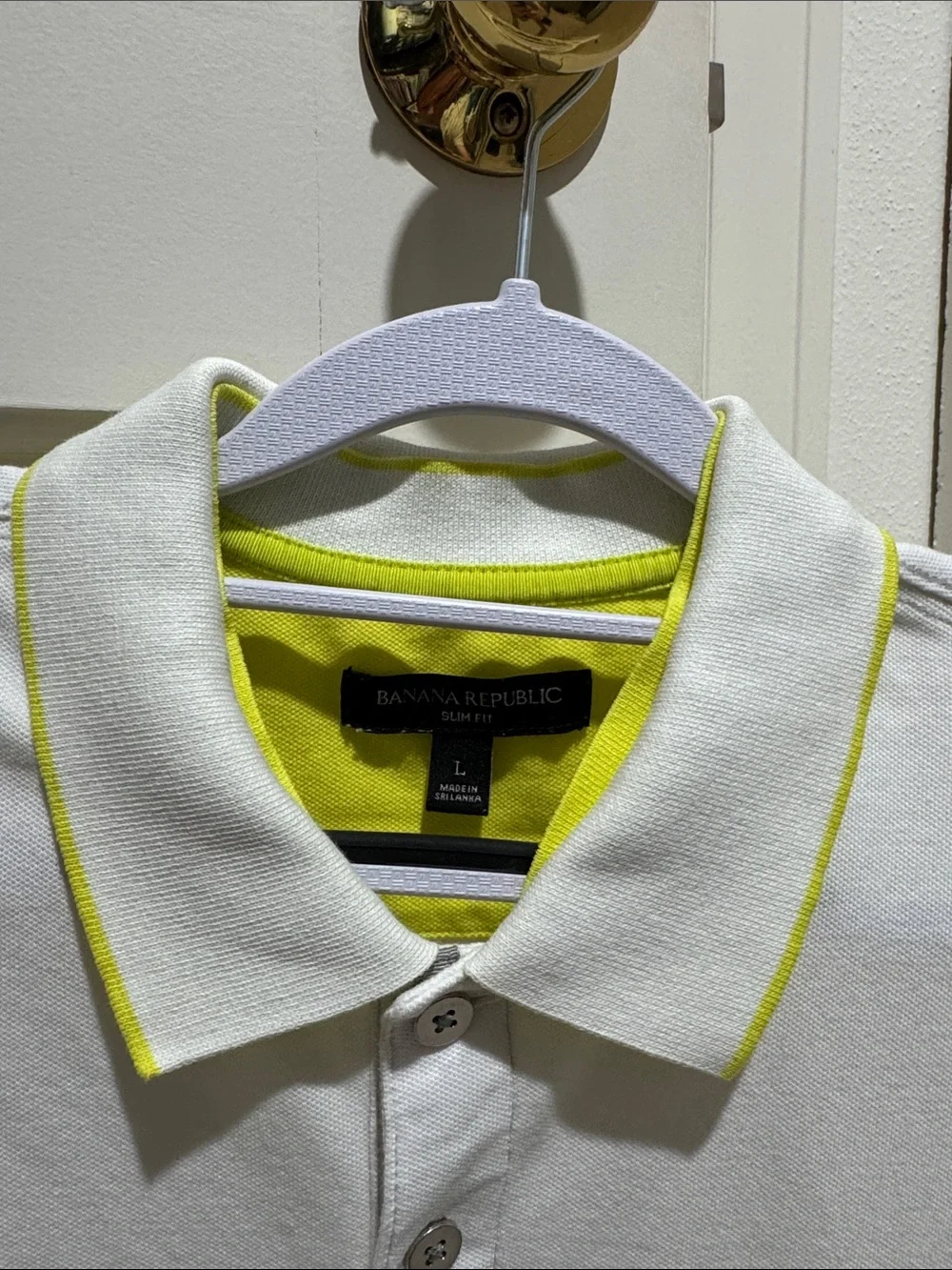 Banana Republic White Polo with Neon Yellow Trim